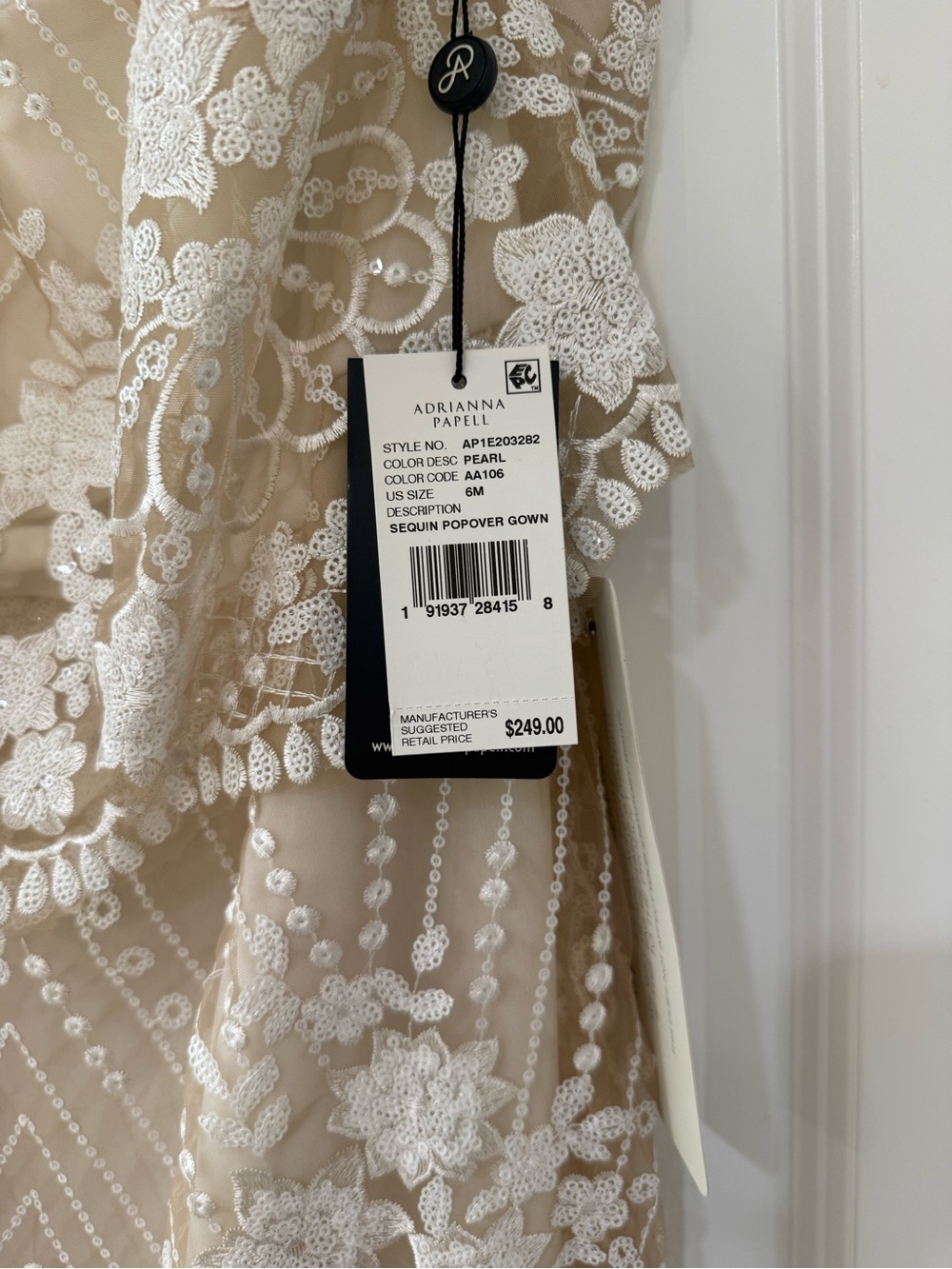 Adrianna Papell Champagne and White Lace Beaded Maxi Gown - Picture 3 of 9